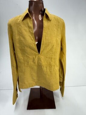 Free People Linen Blend Mustard Boho Tunic Top Relaxed Fit Size XS